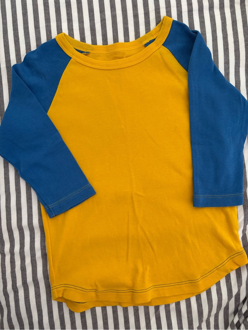 Misha and Puff Kids Long Sleeve Raglan Shirt - Yellow with Blue Sleeves